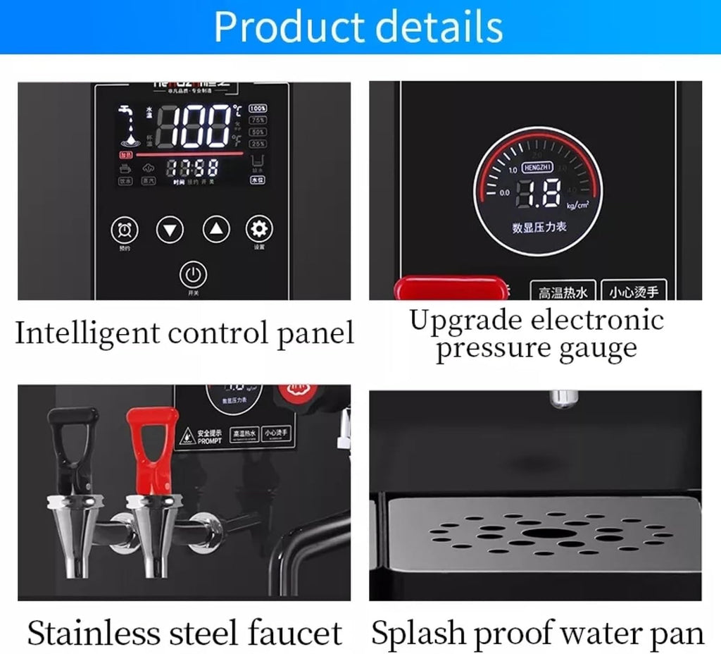 Commercial Intelligent LCD Touch Screen Steam Boiler 50L/H Hot Water Cold Water Milk Foamer Machine (110v Silvery)