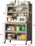 Kitchen Pantry Storage Cabinet, 5 Tier 65' H Metal Sideboard with Wheels and Acrylic Glass Door, Modern Kitchen Storage Rack for Home, Office,Pantry