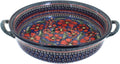 Blue Rose Polish Pottery - Red Jungle Flower Round Casserole with Handles - 10.25' Diameter - Unique, Dishwasher Safe, & Durable Bakeware