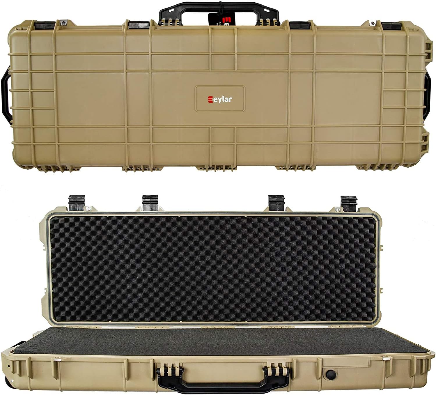 Eylar 48' Inch Protective Roller Rifle Hard Case with Foam, Waterproof & Crushproof, Two Rifles Or Multiple Guns, Pressure Valve with Lockable Fittings Tan FDE
