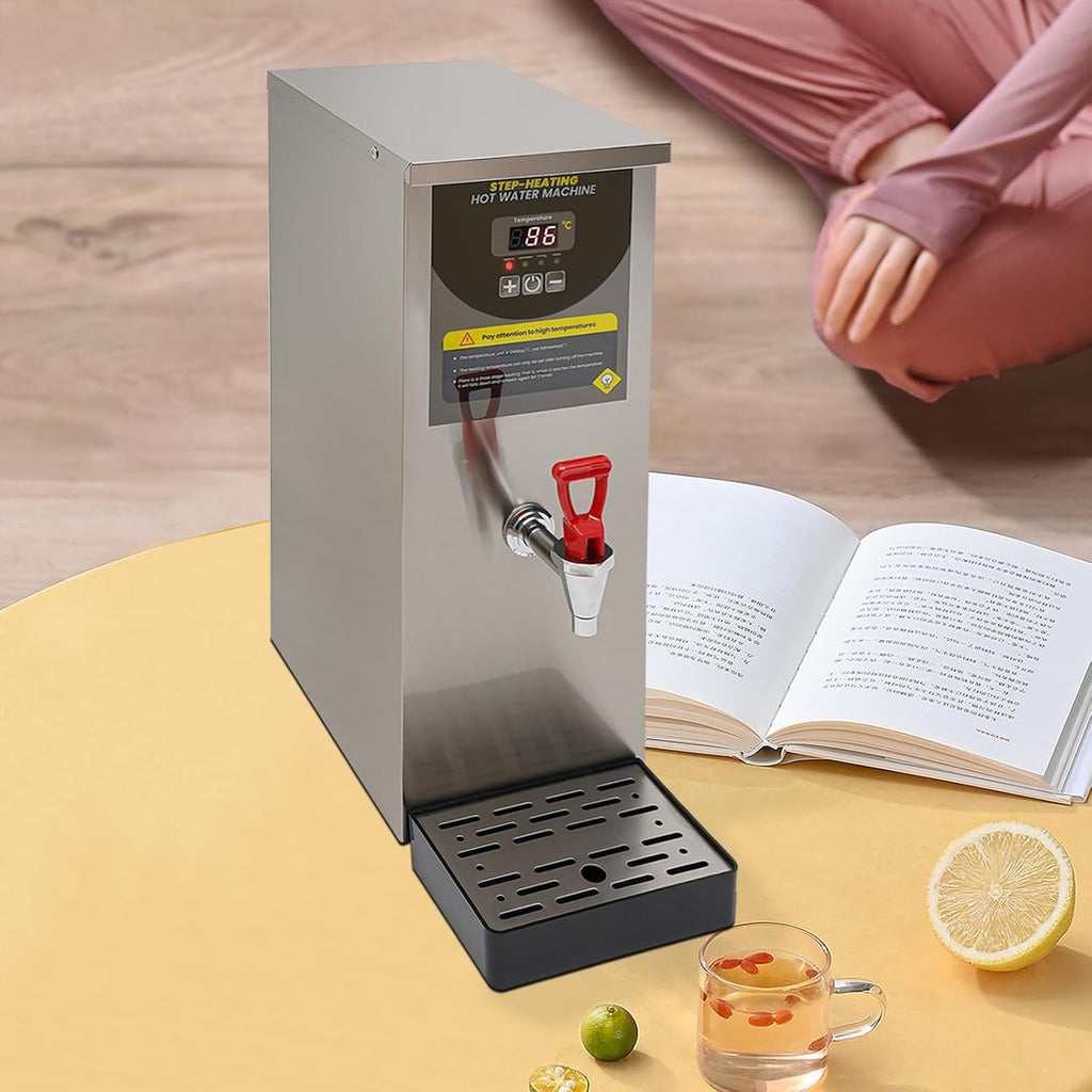 8L Tap-Operated Hot Water Dispenser 110V Heater Warmer,Temperature Control 86°F - 212°F for Coffee Boba Tea Shop Office(Silver)