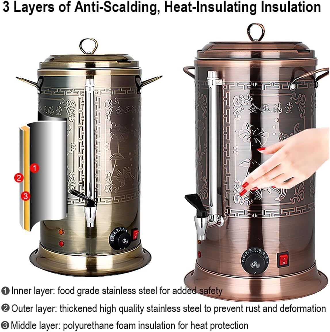 Catering Urn, Stainless Steel Hot Water Boiler Urn Dispenser, Temperature Control 30-110 Degree For Home Shop Hotel Commercial Or Office Use (Size : 40L)