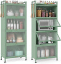 Giantex 5-Tier Kitchen Storage Cabinet, Freestanding Metal Pantry Cabinet w/ 4 Flip-up PC Doors, 4 Hooks & Adjustable Feet, 60' Tall Bakers Rack Microwave Stand for Dining Room, Living Room, Green