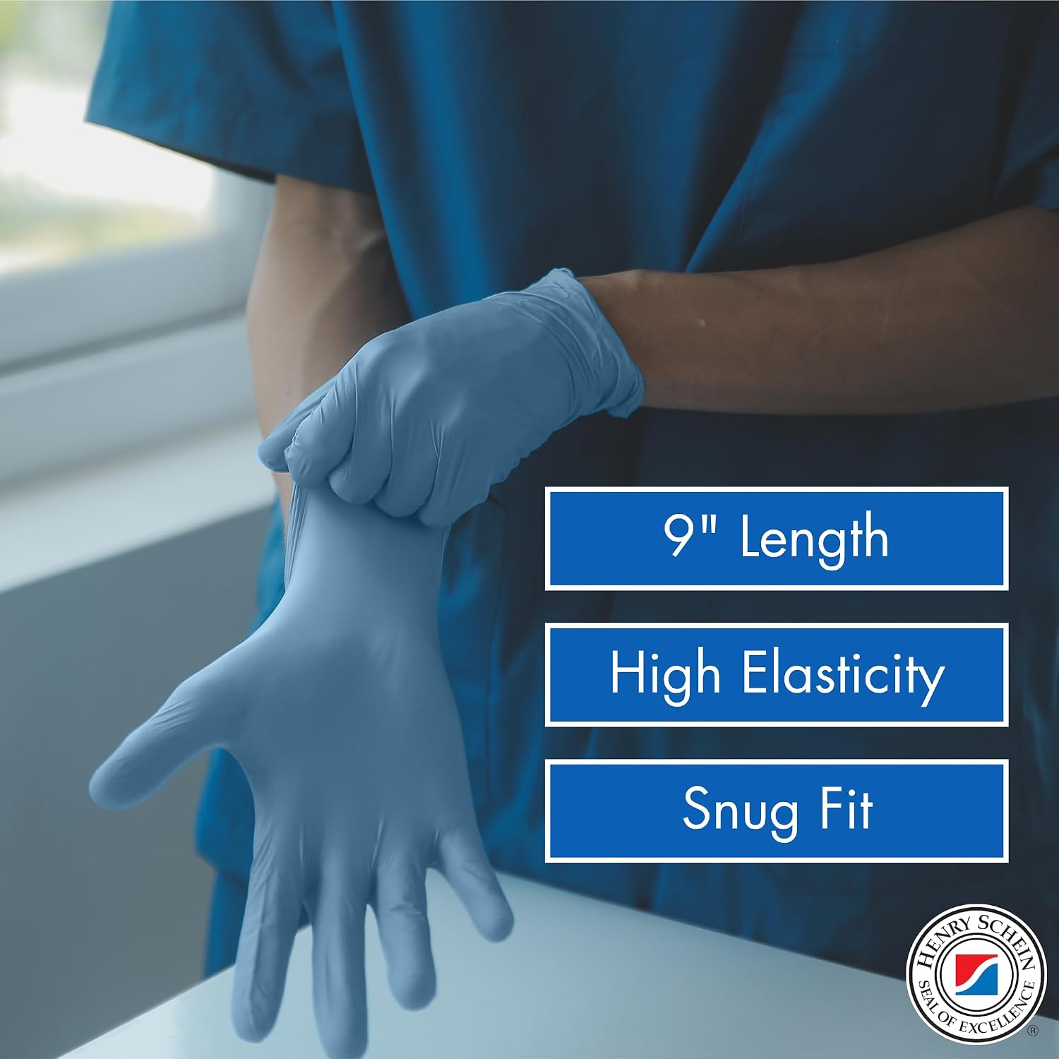 Henry Schein Criterion N300 Nitrile Exam Gloves, Ice Blue – Chemo Tested, Latex-Free, Chlorinated, 2.76 Mil, Non-Sterile