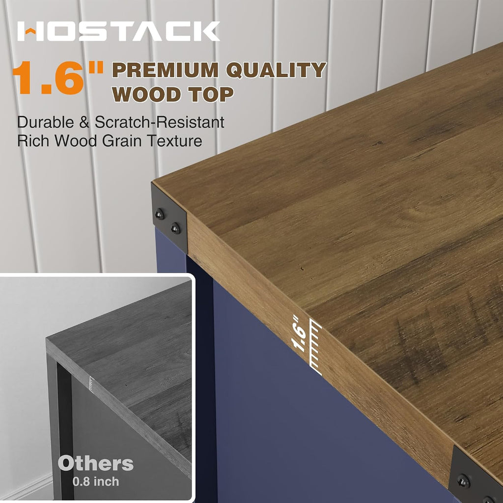 HOSTACK Coffee Bar Cabinet, Kitchen Storage Cabinet, Modern Farmhouse Buffet Sideboard with Drawer & Adjustable Shelf, Barn Door Accent Cabinets for Kitchen, Dining Room, Entryway, Blue/Rustic Brown