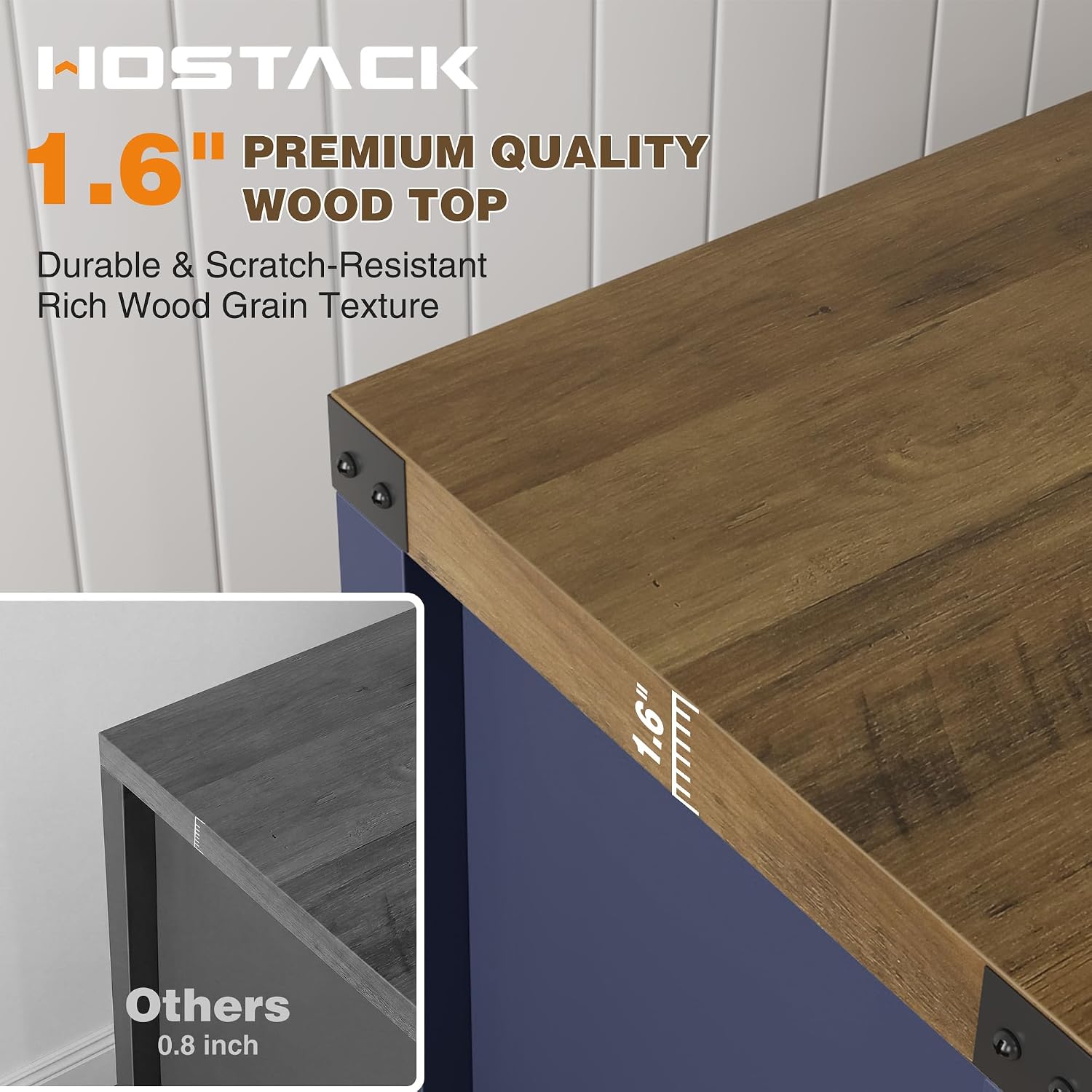 HOSTACK Coffee Bar Cabinet, Kitchen Storage Cabinet, Modern Farmhouse Buffet Sideboard with Drawer & Adjustable Shelf, Barn Door Accent Cabinets for Kitchen, Dining Room, Entryway, Blue/Rustic Brown