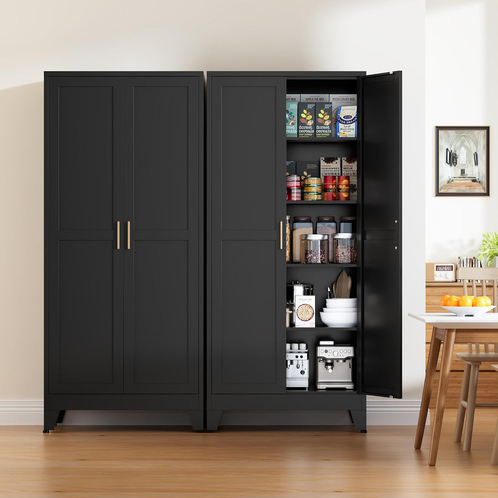 71' Tall Metal Kitchen Pantry Cabinet, Kitchen Storage Cabinets, Steel Cupboard with 2Doors and 4 Adjustable Shelves for Dining Room, Bathroom, Living Room