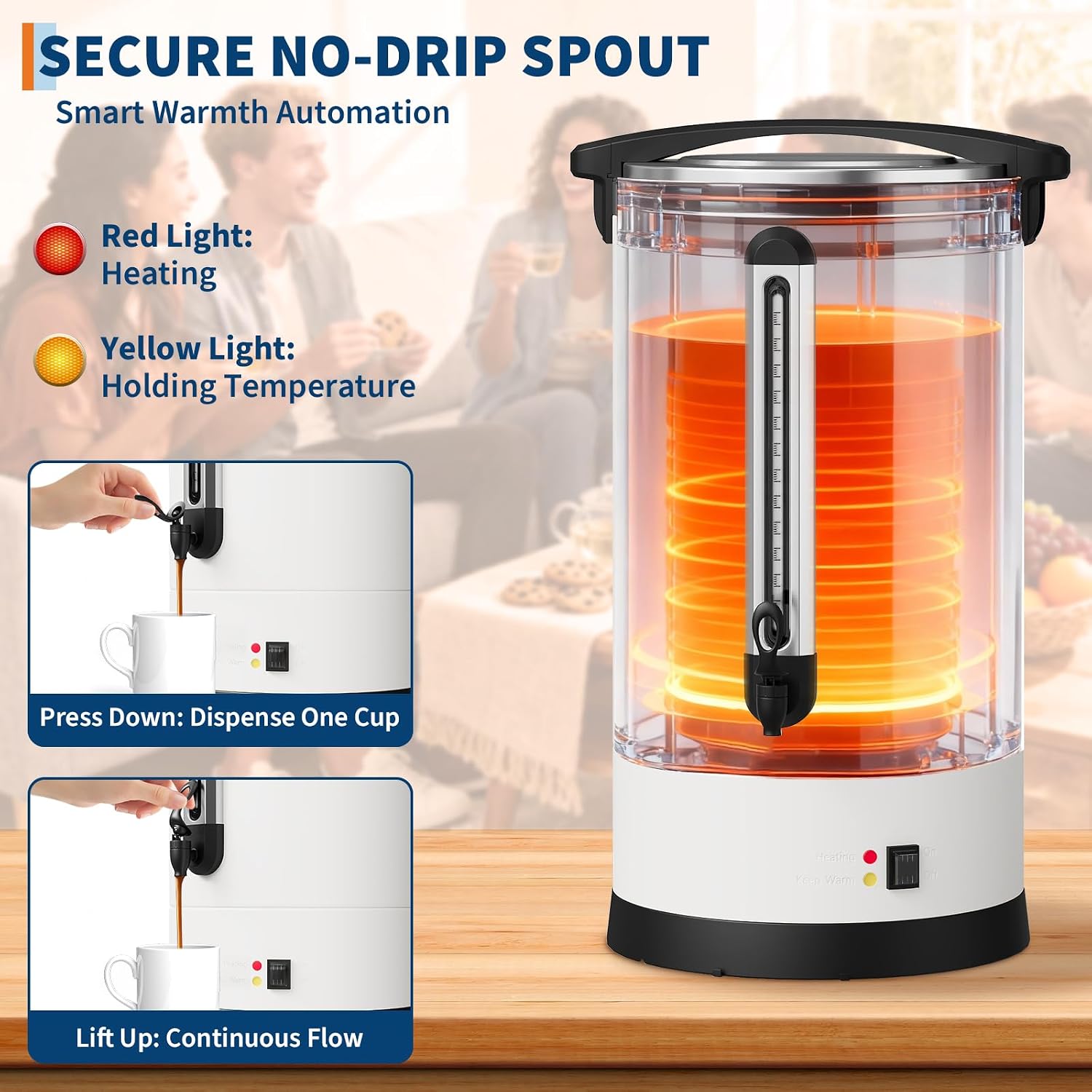 TROPOW Commercial Coffee Urn 100 Cup- 14L/3.7 Gal Coffee Maker,Double-Wall Insulated Stainless Steel Electric Coffee Maker, Hot Water Dispenser for Catering, Wedding, Buffet, Party