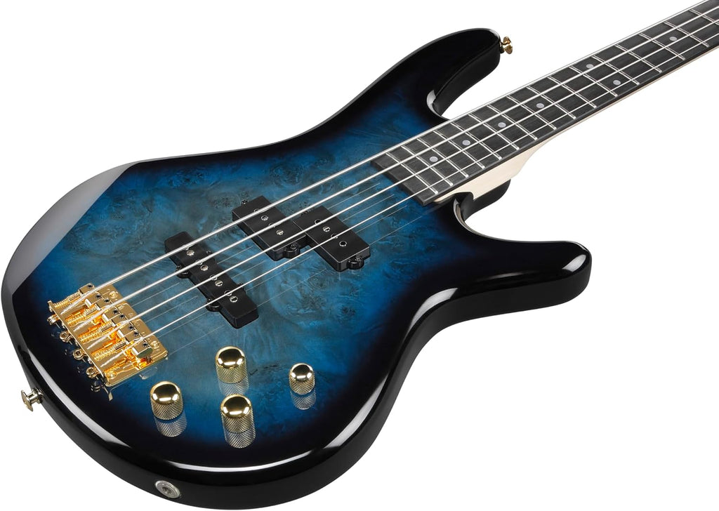 Ibanez Gio GSR200PC 4-String Right-Handed Electric Bass Guitar with Okoume Body, Maple Neck, and Purpleheart Fretboard (Transparent Marine Burst)