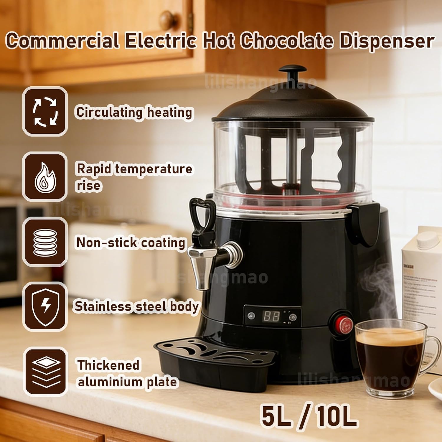 Electric Hot Chocolate Dispenser, Commercial Beverage Warmer with Faucet & Drip Tray, for Large Volume Heating of Milk, Coffee, Tea, for Cafés, Hotels, Bubble Tea Shops 10L-Red