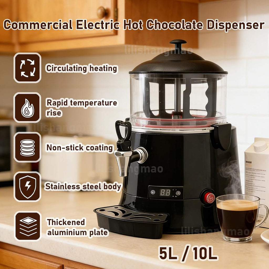Electric Hot Chocolate Dispenser, Commercial Beverage Warmer with Faucet & Drip Tray, for Large Volume Heating of Milk, Coffee, Tea, for Cafés, Hotels, Bubble Tea Shops 5L-Red
