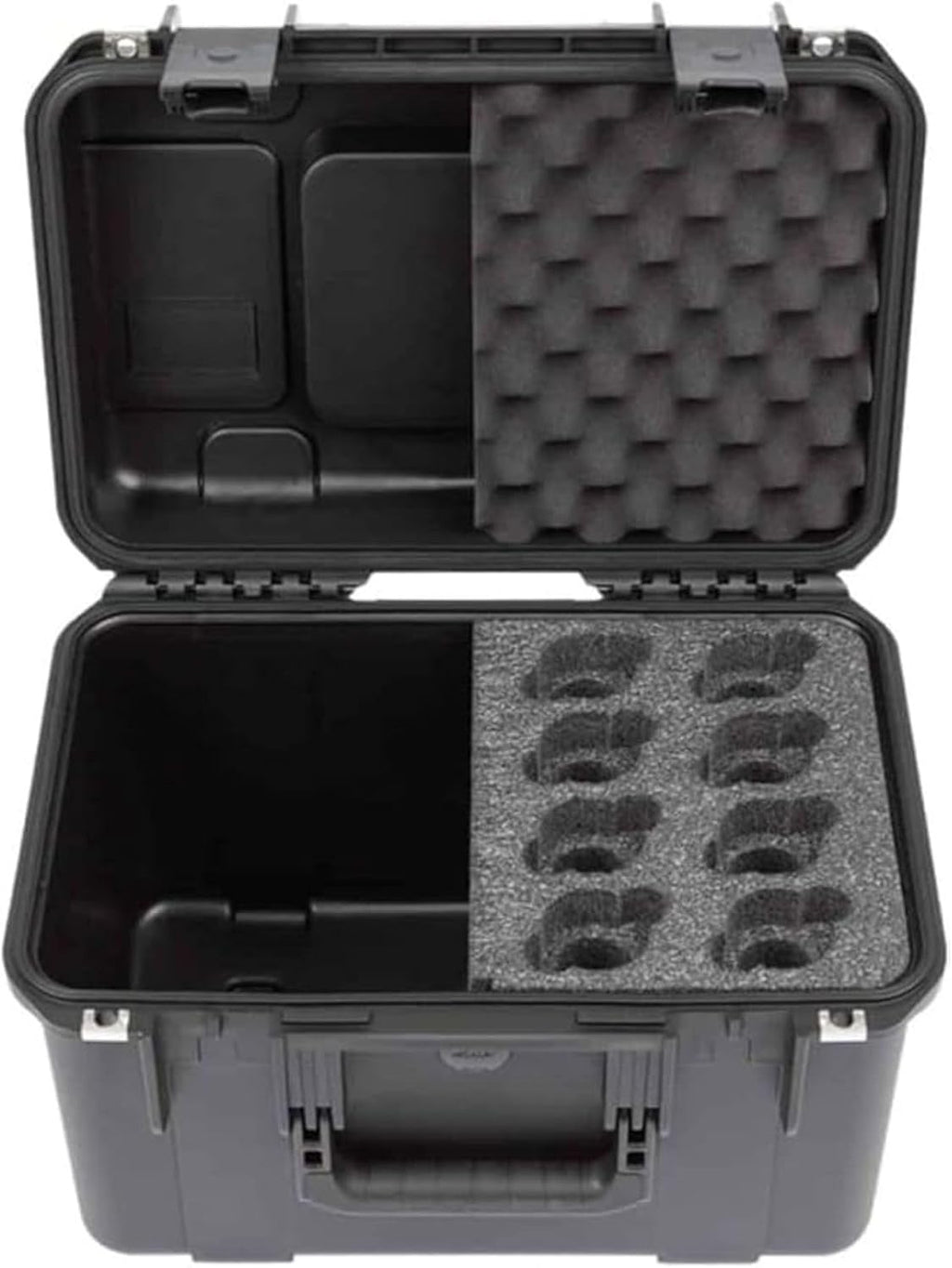 SKB iSeries Microphone Hard Case, Waterproof Polypropylene Shell with 8-Slot Foam Interior, Cable Storage and Wheels for Mic System Protection