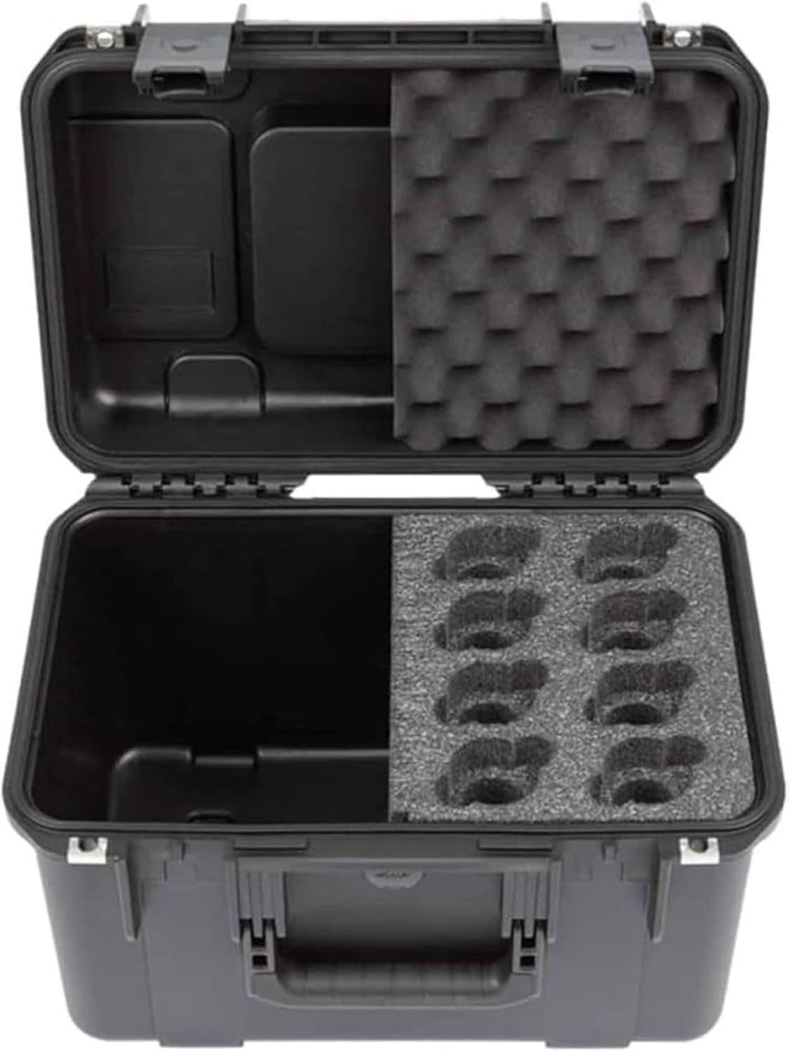 SKB iSeries Microphone Hard Case, Waterproof Polypropylene Shell with 8-Slot Foam Interior, Cable Storage and Wheels for Mic System Protection