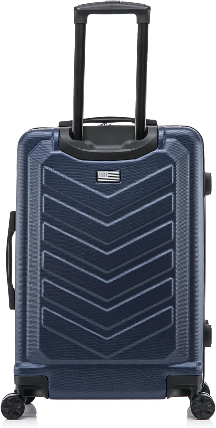 US Army Fox 24 inch Hardside Luggage with Spinner Wheels | Lightweight Medium Suitcase for Shorter Travel | Chevron Icon, Gel Handle, Side Studs, Retractable Trolley, Heavy Duty | Navy Blue