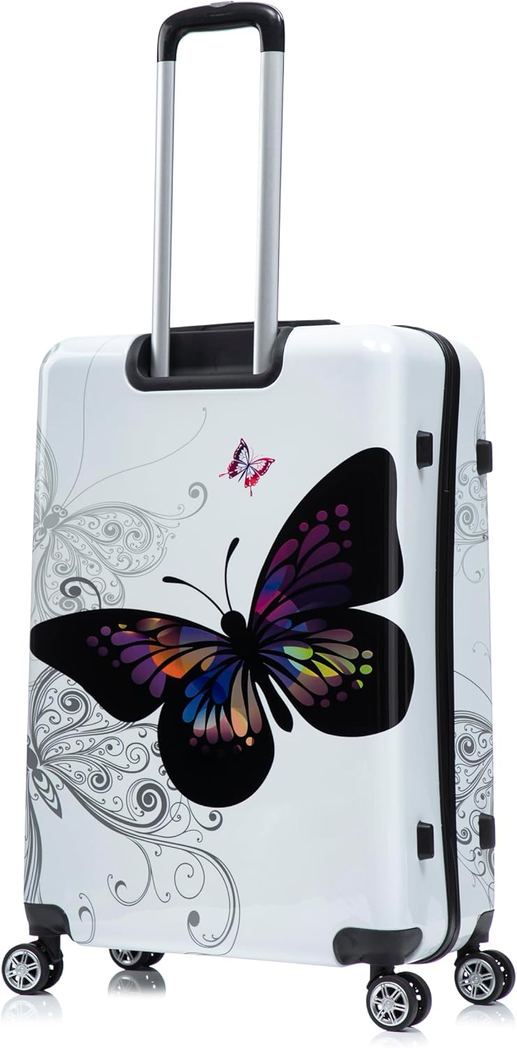 InUSA Butterfly Print Luggage with Spinner Wheels | Durable Lightweight Hardside Suitcase | Travel Bag with Handle and Trolley | (20in, 24in, 28in) 3 Piece Set