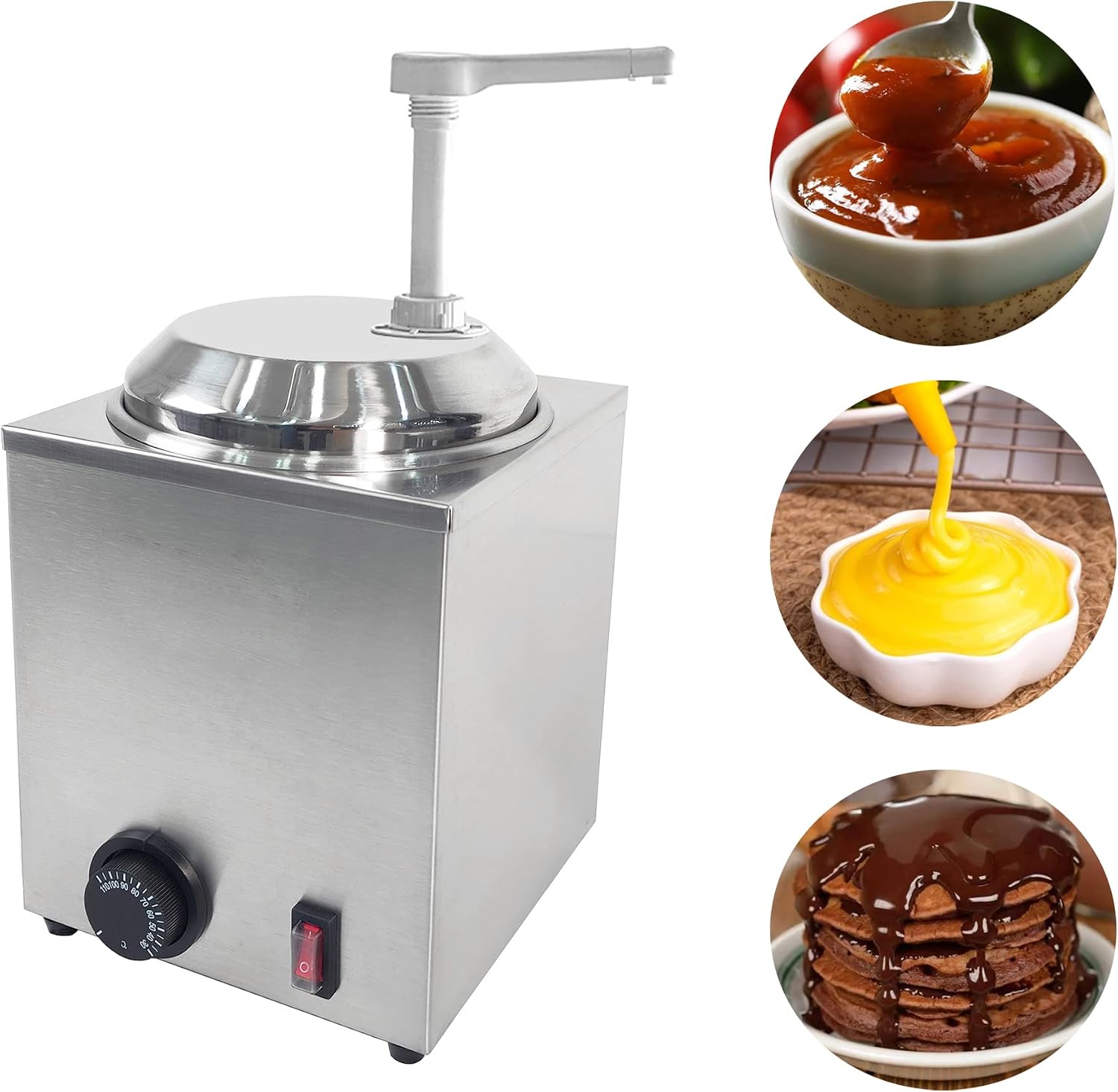 650W Electric Hot Fudge Warmer,Cheese Dispenser with Pump,2.3L Cheese Sauce Warmer Pump Dispenser,Stainless Steel Cheese Pump Dispenser for Fudge Cheese Caramel (B)