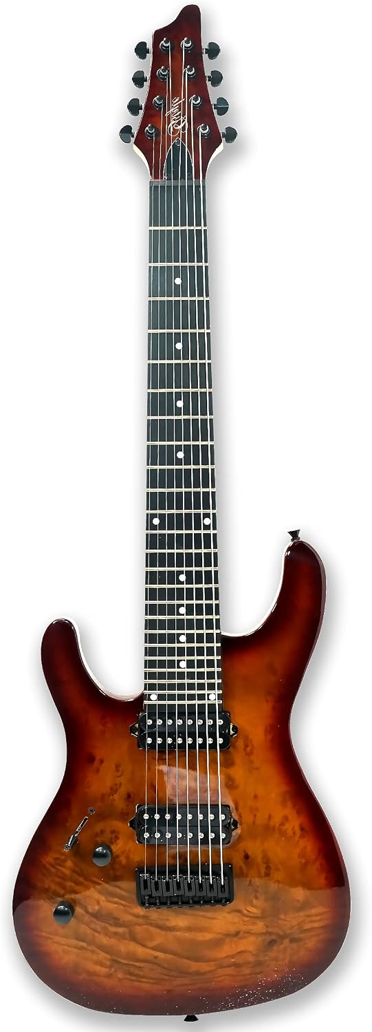TARIO Left-handed 8 String Electric Guitar Burl poplar veener top okoume Wood Body Bolt On Maple Neck Poplar Wood Body