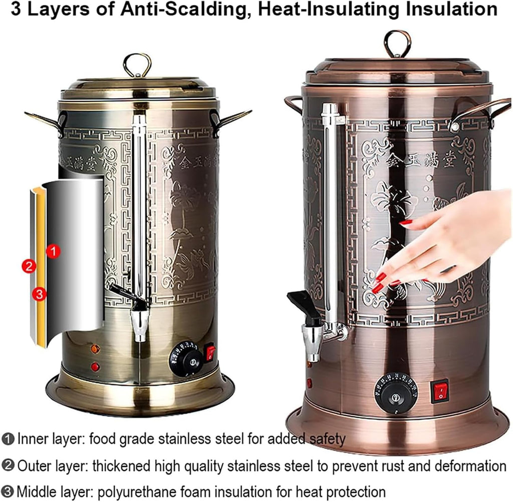 Stainless Steel Insulated Drink Dispenser Hot Water Dispenser - Perfect for Parties, Tea, Coffee, Milk - Hot and Cold Beverage Urn with Faucet(20L)