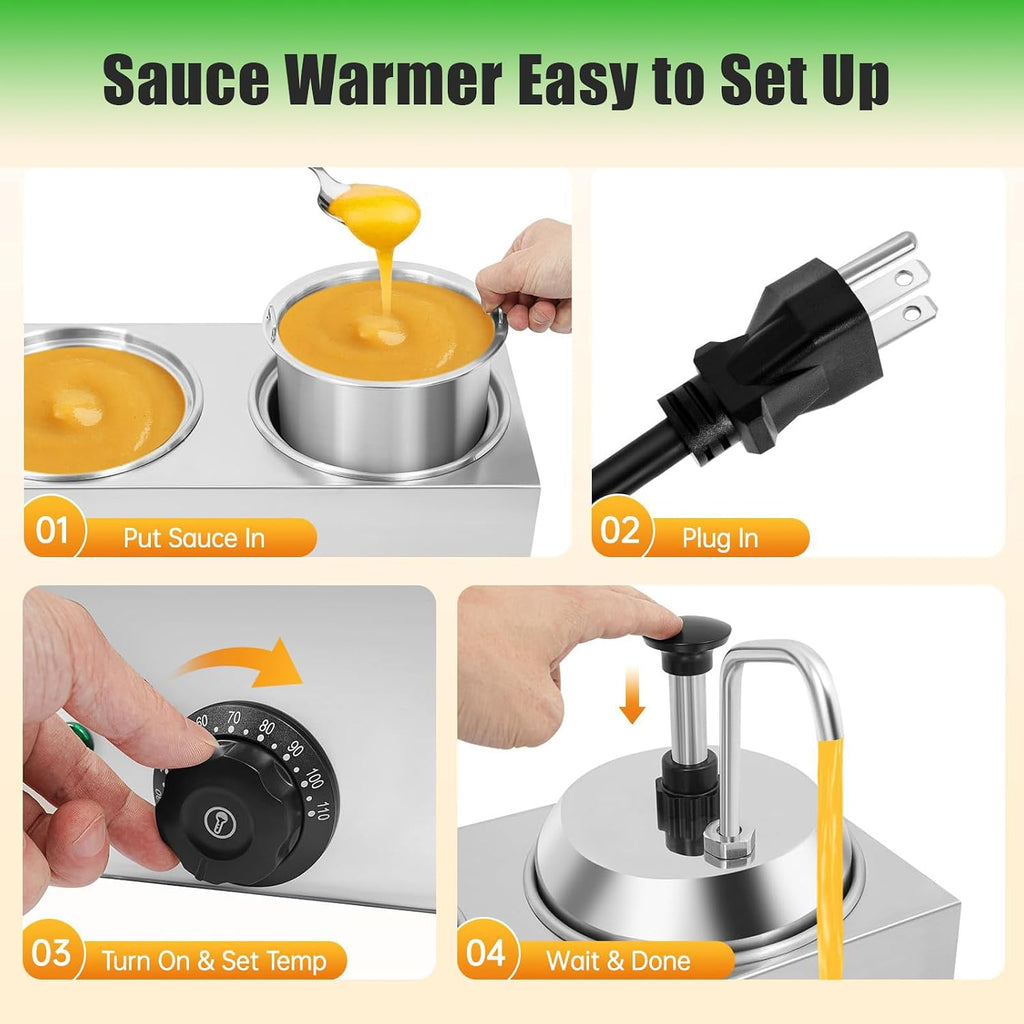 Cheese Dispenserwith 2 Pumps,2 x 2.5L Stainless Steel Hot Cheese Dispenser, Electric Seasoning Sauce Warmer,Temperature Control 32°-230°F for Home Restaurant Snack Bar