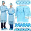 Xuhal Blue Disposable Isolation Ppe Gowns Set Bouffant Caps with Elastic Cuffs Gloves and Shoe Covers for Labs