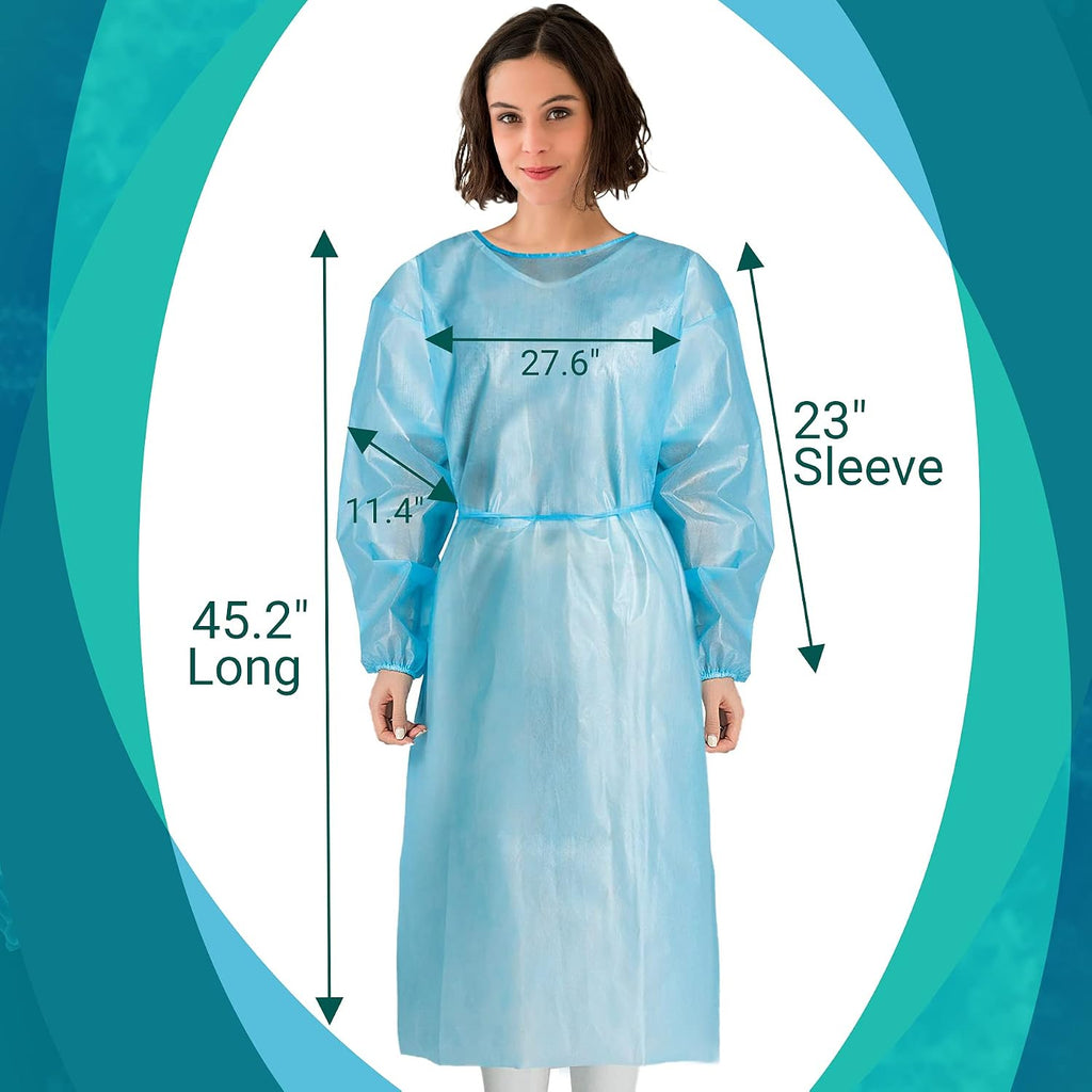 MEDICAL NATION 120 Pack Disposable Isolation Gowns - Blue Level 2 SMS 40gsm Non-Woven Material - PPE Gowns Disposable for Dental, Medical Use, Fluid-Resistant and Latex-Free Gowns, Universal Size