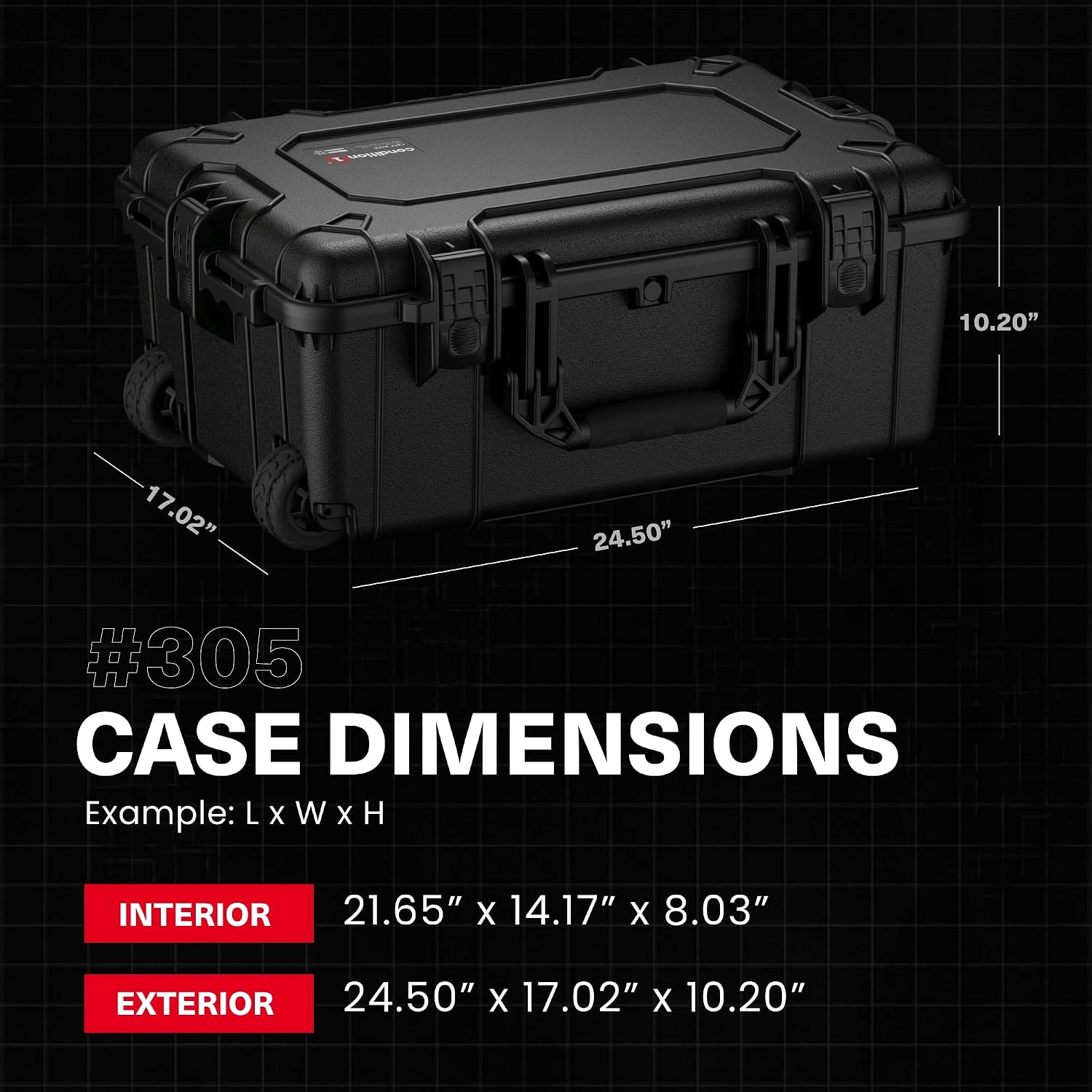 Condition 1 24' Rolling Heavy-Duty Lockable Storage Case Model 305 with Wheels and Handle, IP67 Rated Waterproof, Dustproof, TSA Friendly, Made in USA, 24.50'x17.02'x10.20', Black