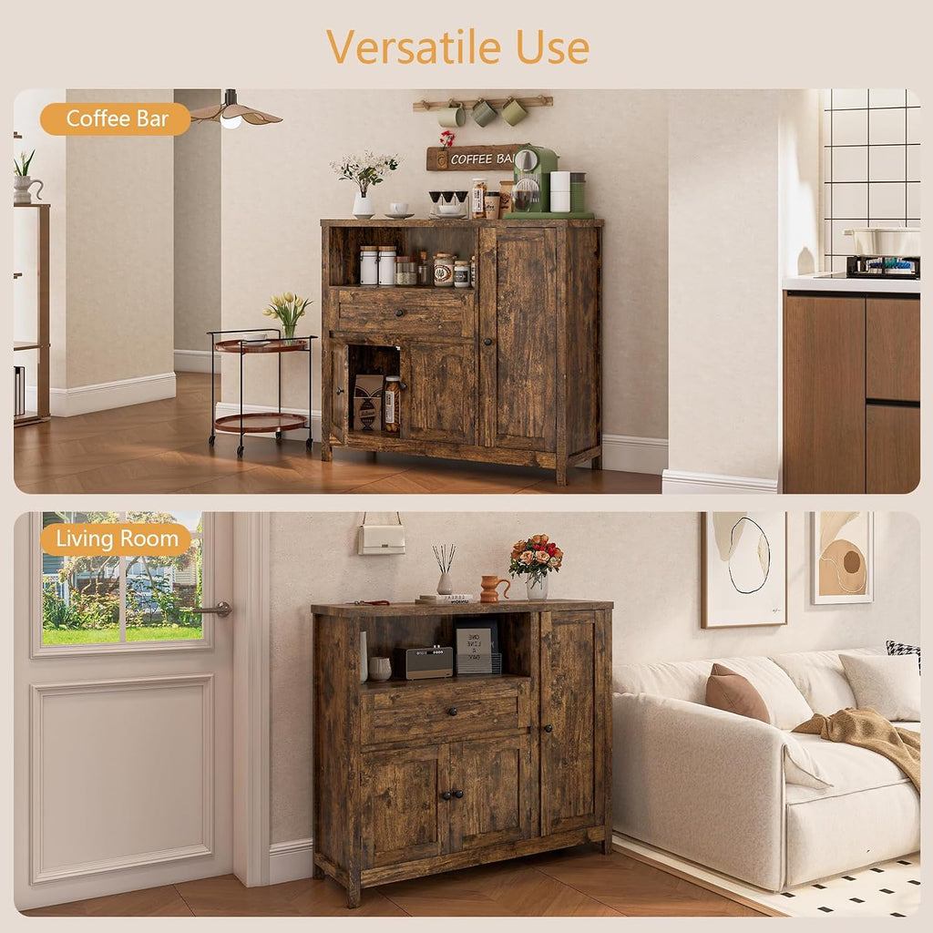 Viaozutis Coffee Bar Cabinet with Doors and Drawer, 35.4' Kitchen Storage Cabinet with Adjustable Shelf, Freestanding Buffet Sideboard for Dining Room, Bathroom, Entryway,（Retro）