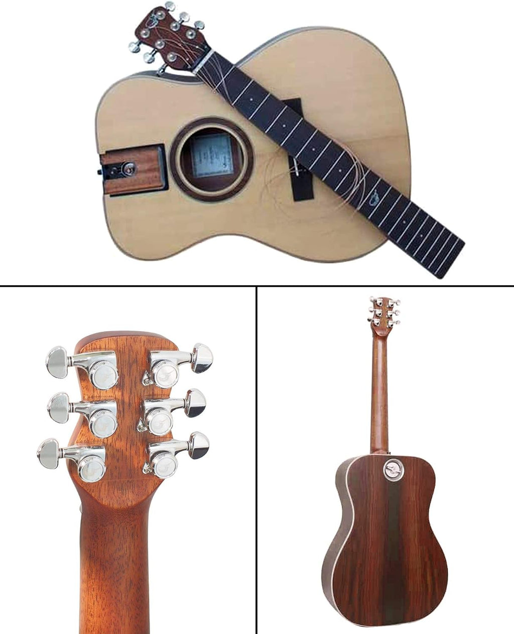 Lefty Solid Sitka Travel Guitar – OF422L Left-Handed Traveling Acoustic-Electric Collapsible Steel String Guitar – Portable Backpack Case (Overhead)