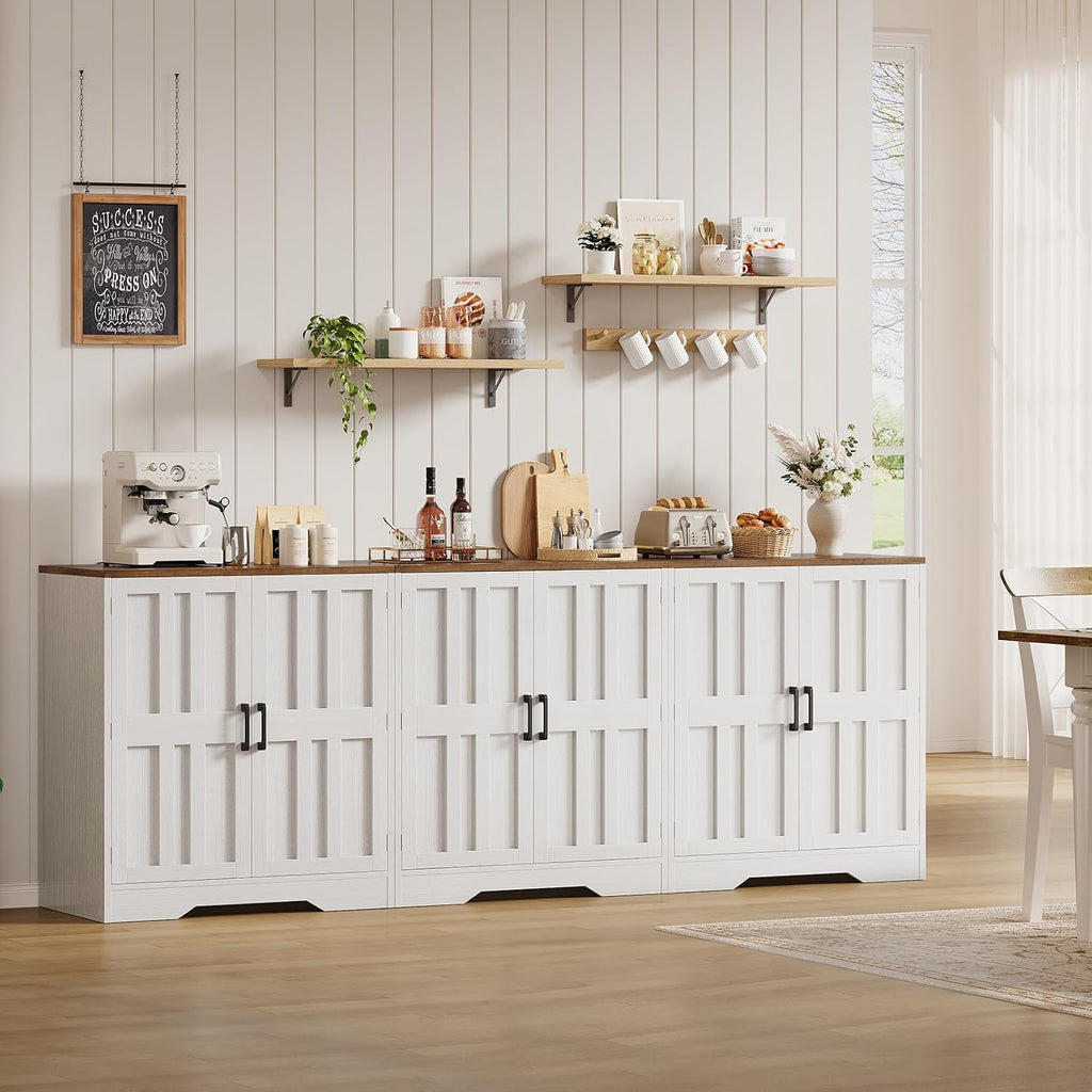 Sideboard Buffet Cabinet, Modern Farmhouse Kitchen Storage Cabinet, 94.5' Modular Accent Cabinet Coffee Station Bar Media Console Table Credenza for Kitchen Dining Room, Living Room Entryway Hallway