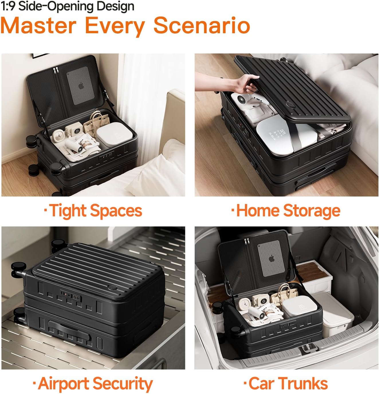 Expandable Lightweight PC Hard Shell Suitcase, 20-inch Carry On Luggage with TSA Lock, 360 Silent Spinner Wheels, Top Opening & Cup Holder - Ideal for Business Travel Suitcase (Black)