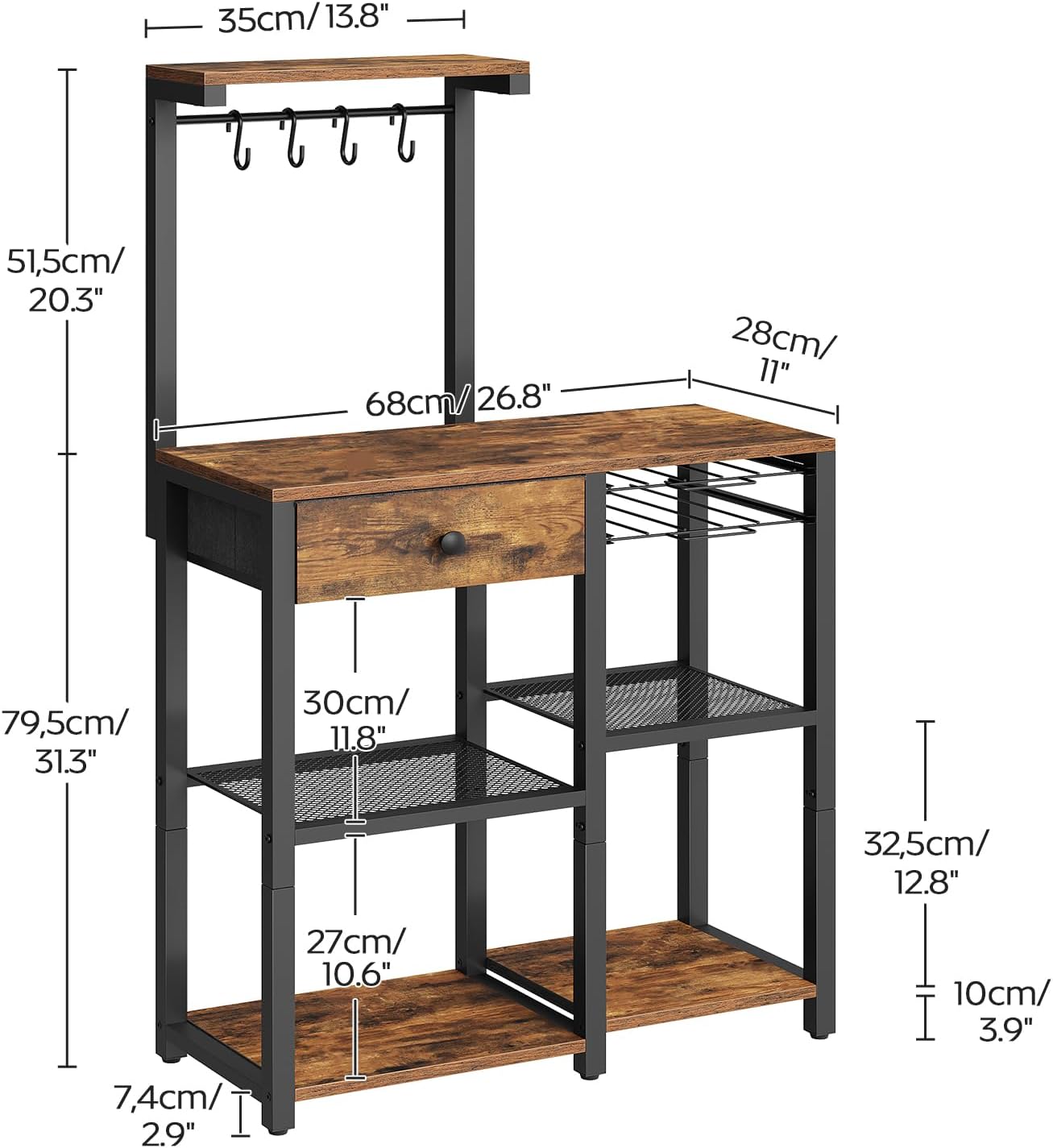 YATINEY Bakers Rack with Power Outlet, Microwave Stand with Paper Holder, Bakers Rack with Storage, HB02UBR-KF60BRY1