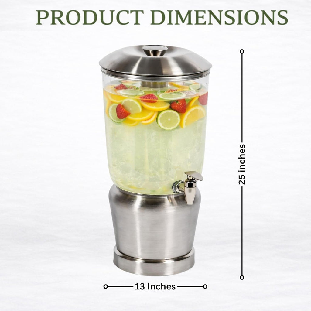 Drink Dispenser with Ice Chambers, Lemonade Tea Water Dispenser with Spigot, Stainless Steel Beverage Jar Jug, Perfect for Home Parties, Weddings, Gifts & Events (Silver, 5, Gallons)
