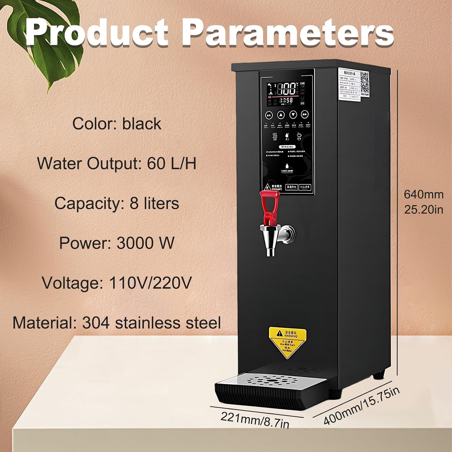 Autofill Stainless Steel Tea,Commercial Hot Water Dispenser,Water Output: 60l/H,Energy-Saving And Heat-Insulating,Automatic Temperature Control,Fast Heating black