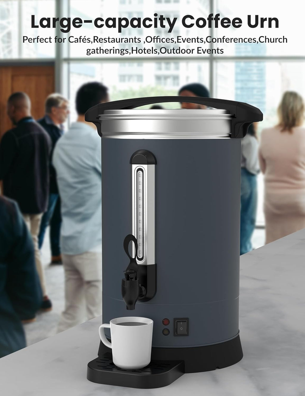 100 Cup Commercial Coffee Urn (14L/3.8 Gal), Double-Wall Insulated Stainless Steel Electric Hot Beverage Dispenser with Fast Brew for Catering, Events & Buffets