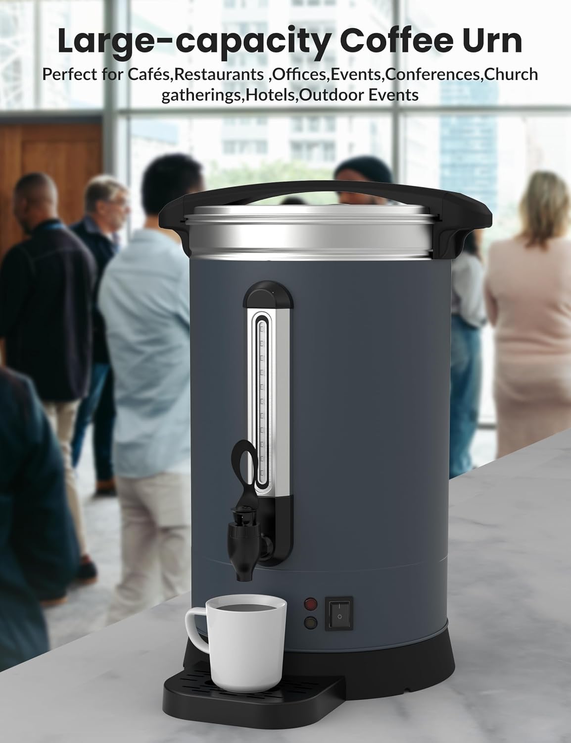 100 Cup Commercial Coffee Urn (14L/3.8 Gal), Double-Wall Insulated Stainless Steel Electric Hot Beverage Dispenser with Fast Brew for Catering, Events & Buffets