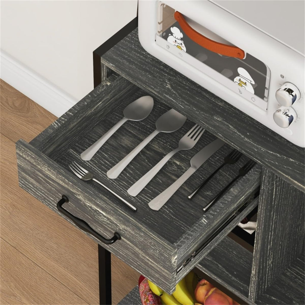 Baker Rack with Outlet and RGB Lights, 65.6' Tall Kitchen Storage Shelf, Metal Coffee Bar Station with Wine Rack, Drawer and Cabinet, Industrial Kitchen Shelves for Coffee, Microwave