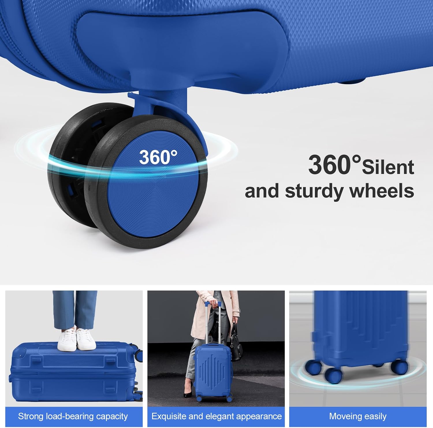 Karl home Luggage Set 4 Piece Suitcase Sets with TSA Lock Moulded Corner 4 Spinner Wheels, ABS Hardside Trolley Travel Case for Carry On Check-in Business Trip, Dark Blue (16/20/24/28)