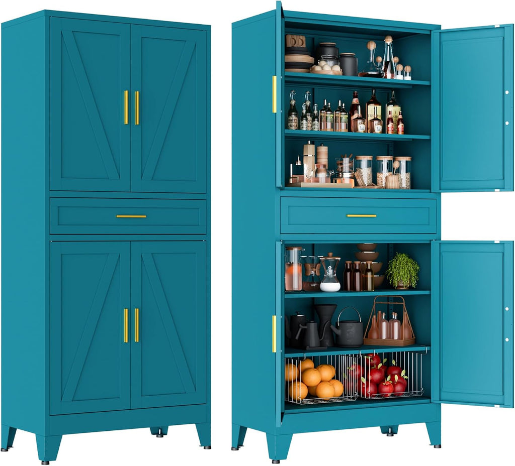 LCAOPC 71' Tall Pantry Storage Cabinet with Drawer and Adjustable Shelves, Freestanding Tall Kitchen Cupboard Storage Cabinet for Kitchen,Dining Room, Living Room, Blue