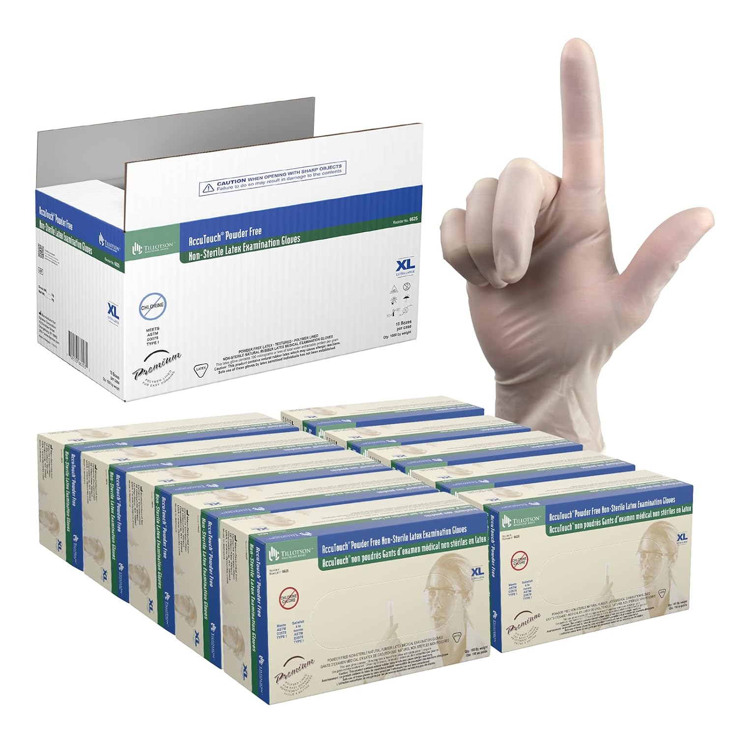 Dynarex AccuTouch Latex Exam Gloves, Powder-Free - X-Large 100 Count(Pack of 10)