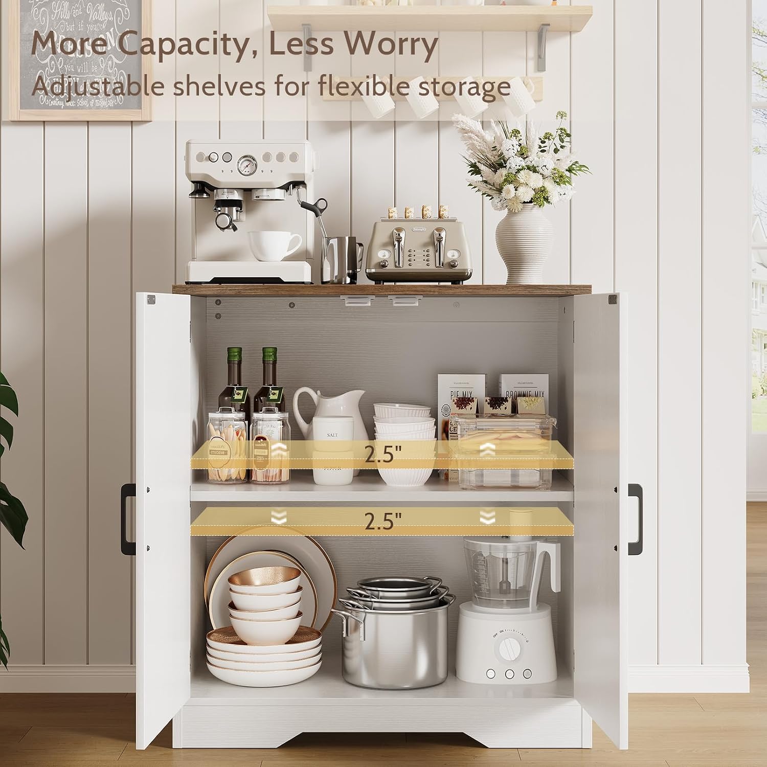 Sideboard Buffet Cabinet, Modern Farmhouse Kitchen Storage Cabinet, Small Modular Accent Cabinet Coffee Station Bar Media Console Table Credenza for Kitchen Dining Room, Living Room Entryway Hallway