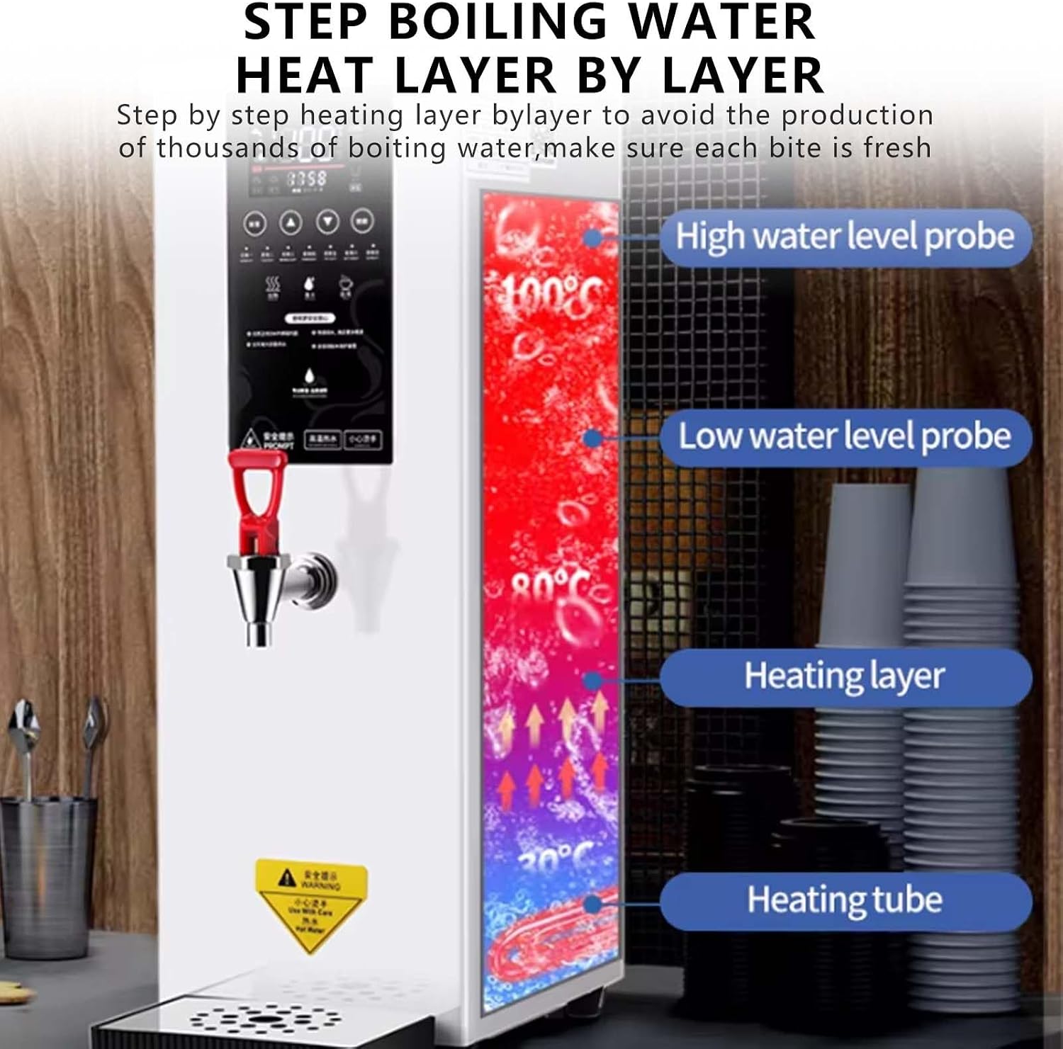 Commercial Electric Hot Water Dispenser,60L/h Large Output,Stainless Steel Drinking Hot Water Boiler,for Tea Coffee/Dessert Shop Hotel,Silver