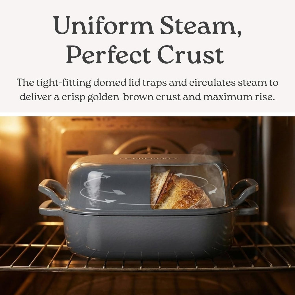 ROSSALLINI Signature Enameled Cast Iron Sourdough Bread Oven | Non-Stick with Tight Fitting Lid for Perfect Baking and Bread Making | 6QT Rectangle Oven With Lid [Sage Green]