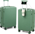 HanTrip Hard Shell Suitcases Travel Expandable Luggage, 24 Inch Check in Luggage with Spinner Wheels Cup Holder Charger Built in, Checked Medium Suitcase Lightweight Suitcases, Forest Green