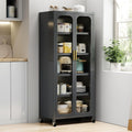 Kitchen Pantry Storage Cabinet, 6 Tier 65' H Metal Sideboard with Wheels and Acrylic Glass Door, Modern Kitchen Storage Rack for Home, Office,Pantry