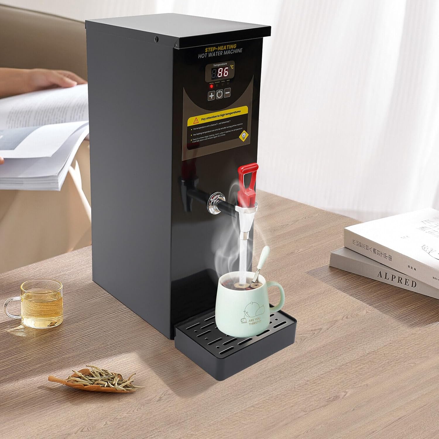 Commercial Hot Water Dispenser, 20000W Electric Water Boiler Electric Warmer Black Hot Water Machine, 86-212℉, Stainless Steel Liner and LCD Display, for Restaurant, Hotel, Office