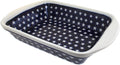 Blue Rose Polish Pottery - Blue Stars Large Rectangular Baker with Handles - 11.5' x 9.25' - Unique, Dishwasher Safe, & Durable Bakeware