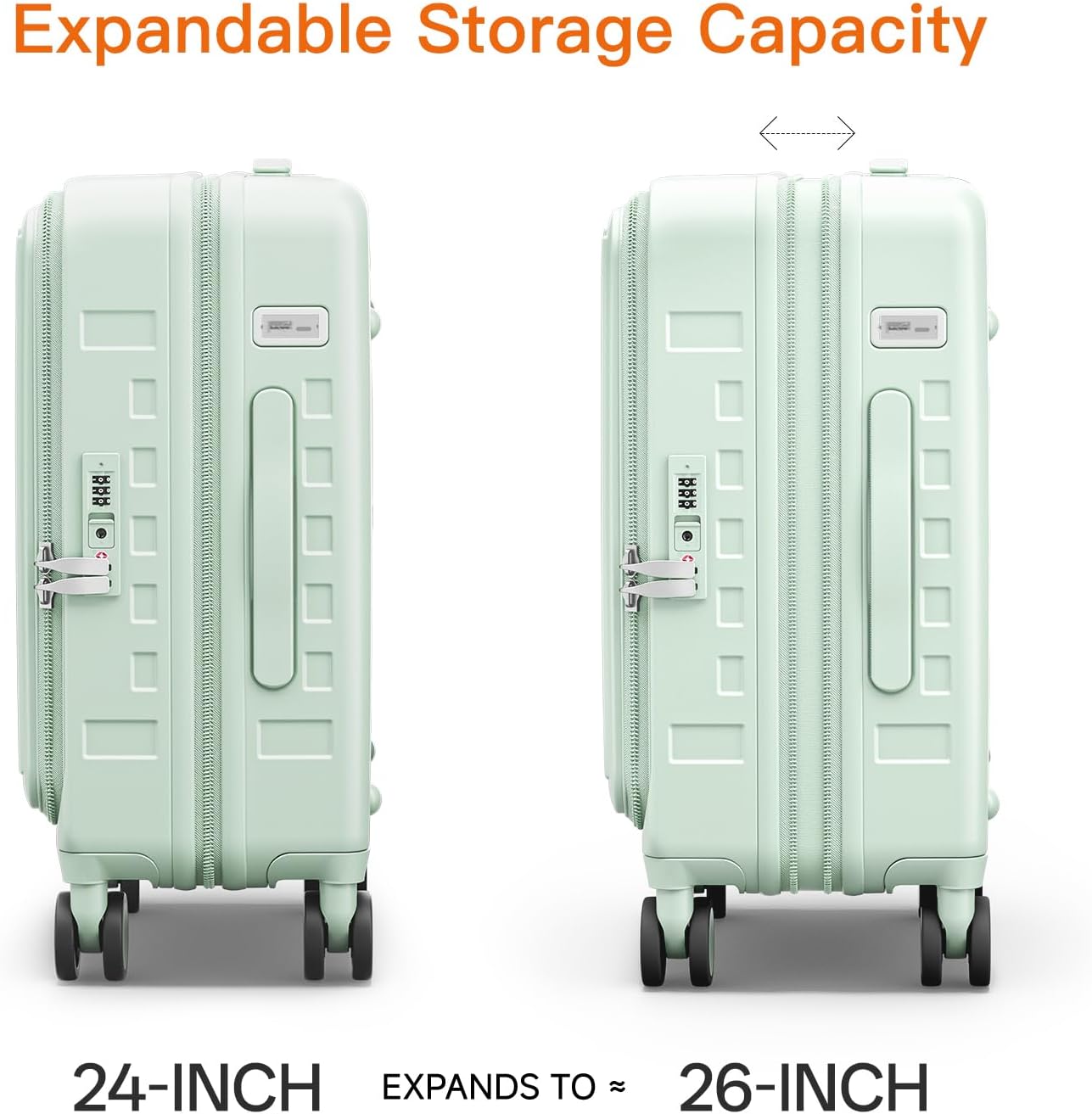 Expandable Lightweight PC Hard Shell Suitcase, 24-inch Luggage with TSA Lock, Top Opening & Cup Holder - Ideal for Business Travel Suitcase (Mint Green, Checked-Medium 24-Inch)