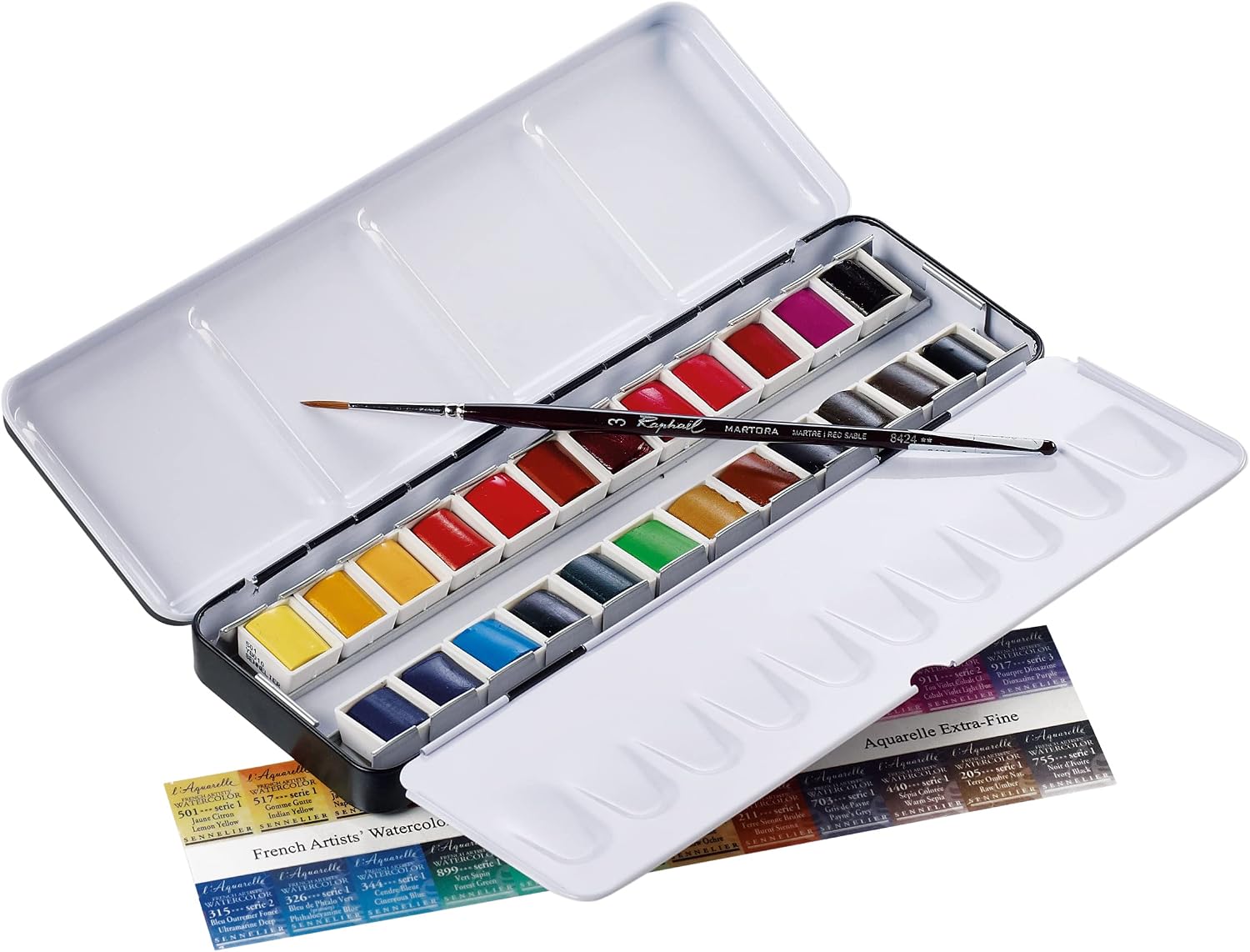 SENNELIER French Watercolor Painting Set, 24 Vibrant Colors in Half Pans, Metal Case and Palette