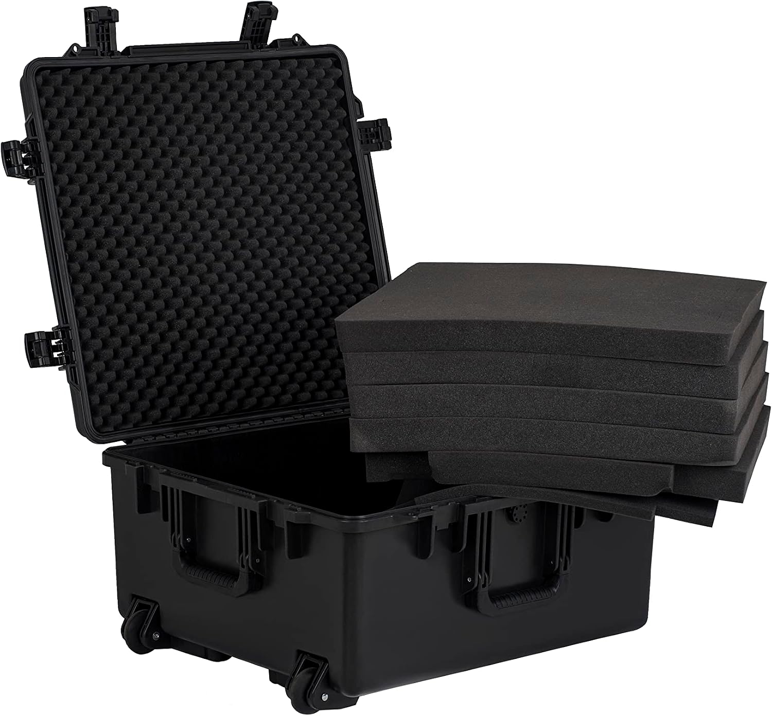MEIJIA Portable All Weather Waterproof Hard Case, Camera Case with Customizable Fit Foam And Rolling Wheels, 24.8'X23.7'X13.17',Elegant Black