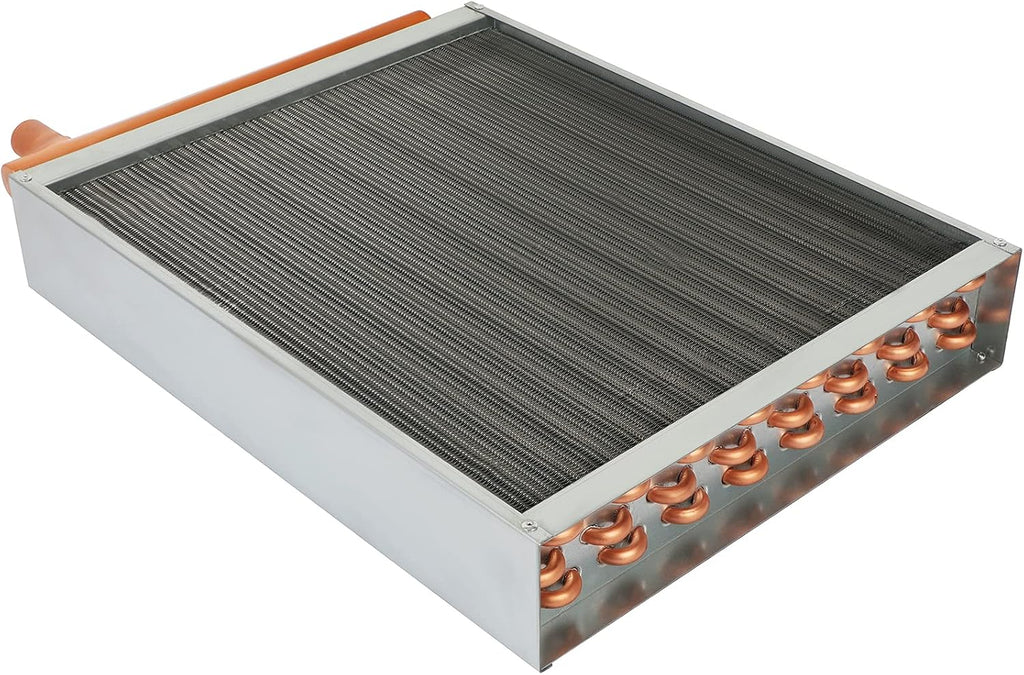 16x18 Heat Exchanger Water To Air , Forced Air Heating with 1' Copper Ports Hot Water Coil for Outdoor Wood Furnaces, Residential Heating